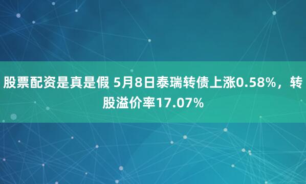 股票配资是真是假 5月8日泰瑞转债上涨0.58%，转股溢价率17.07%