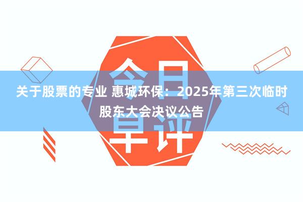 关于股票的专业 惠城环保：2025年第三次临时股东大会决议公告
