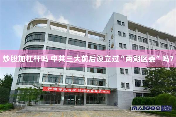 炒股加杠杆吗 中共三大前后设立过“两湖区委”吗？
