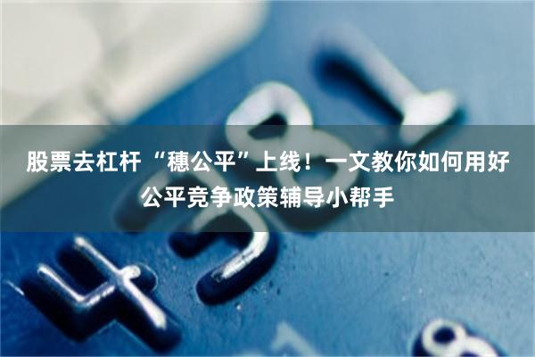 股票去杠杆 “穗公平”上线！一文教你如何用好公平竞争政策辅导小帮手