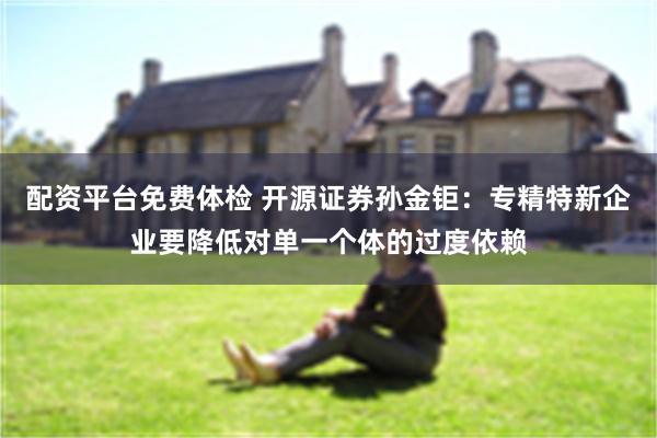 配资平台免费体检 开源证券孙金钜：专精特新企业要降低对单一个体的过度依赖