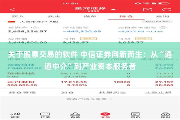 关于股票交易的软件 中信证券向新而生：从“通道中介”到产业资本服务者